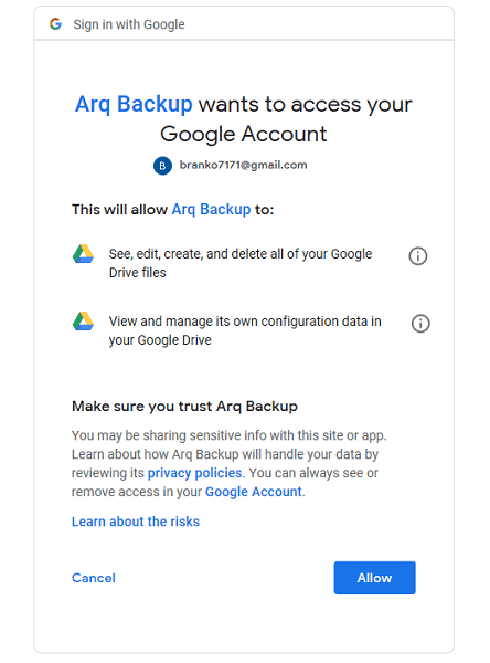 arq backup delete files