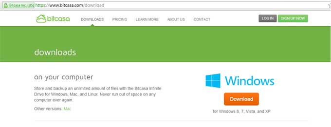 Descarregueu Bitcasa per a Windows al seu lloc web