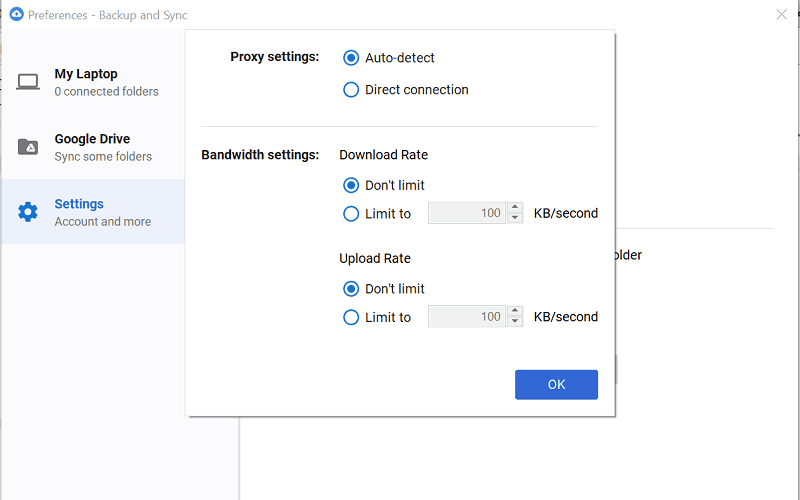 Configuració de la xarxa de Google Drive