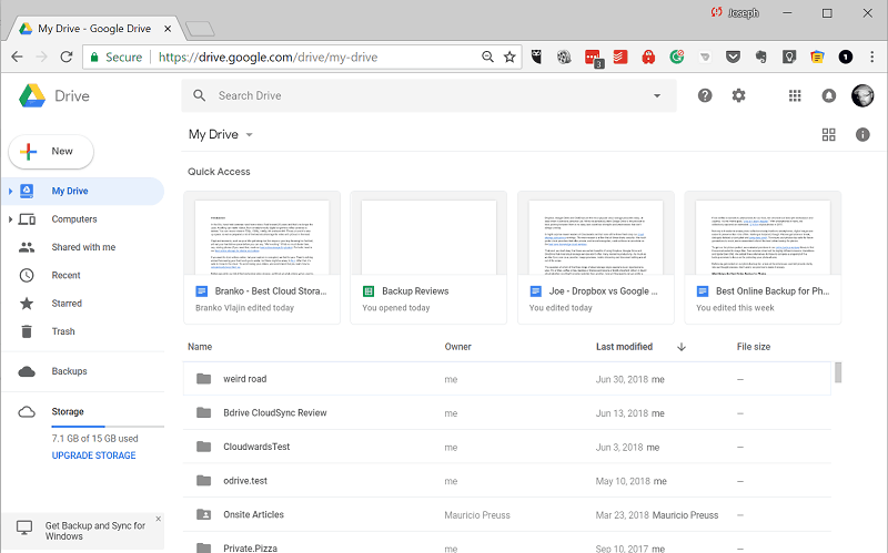 Interfície web de Google Drive